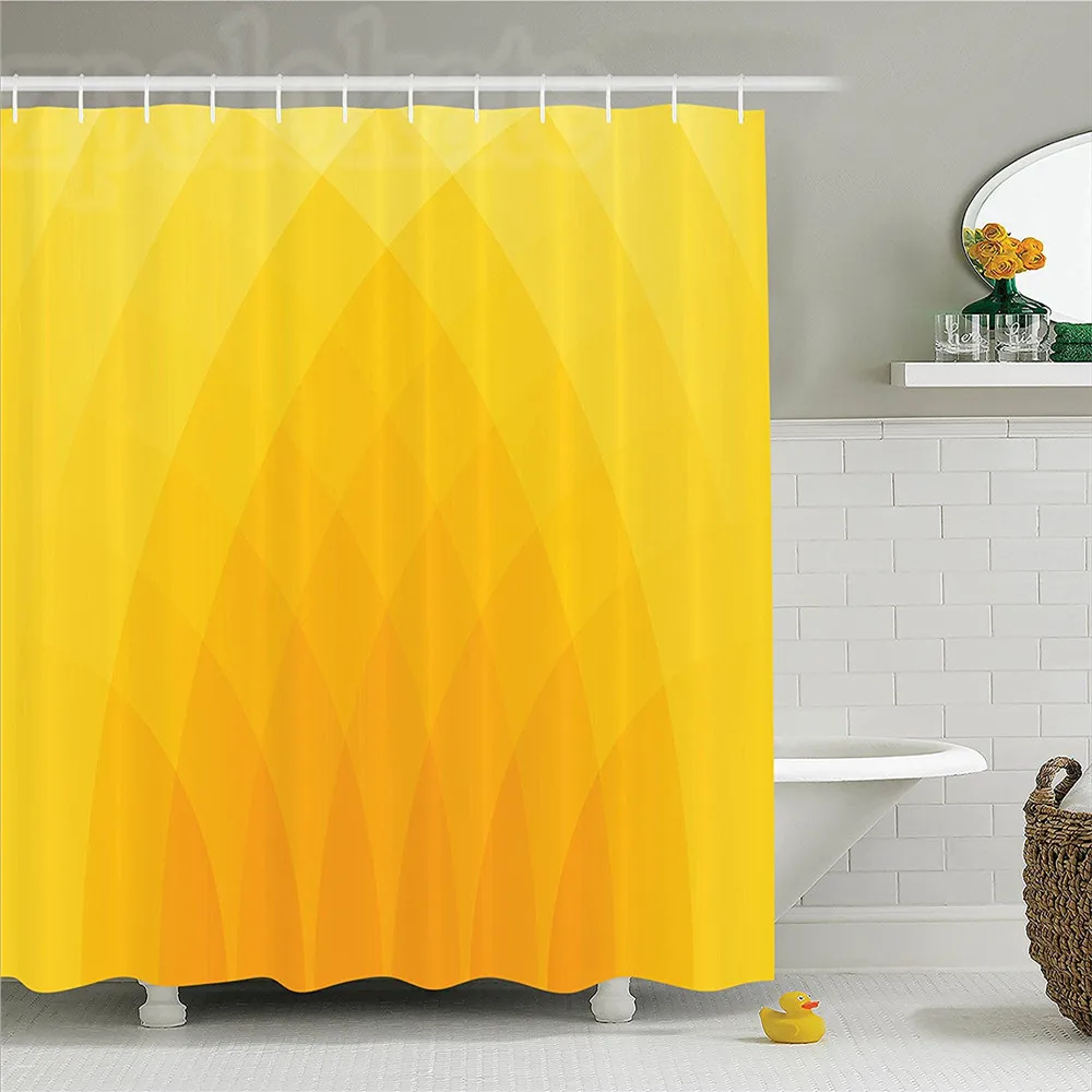 Yellow Decor Shower Curtain Set Illustration of Modern Unusual Shaded Motifs Dream Trendy Retro Design Decorative Bathroom | Дом и сад