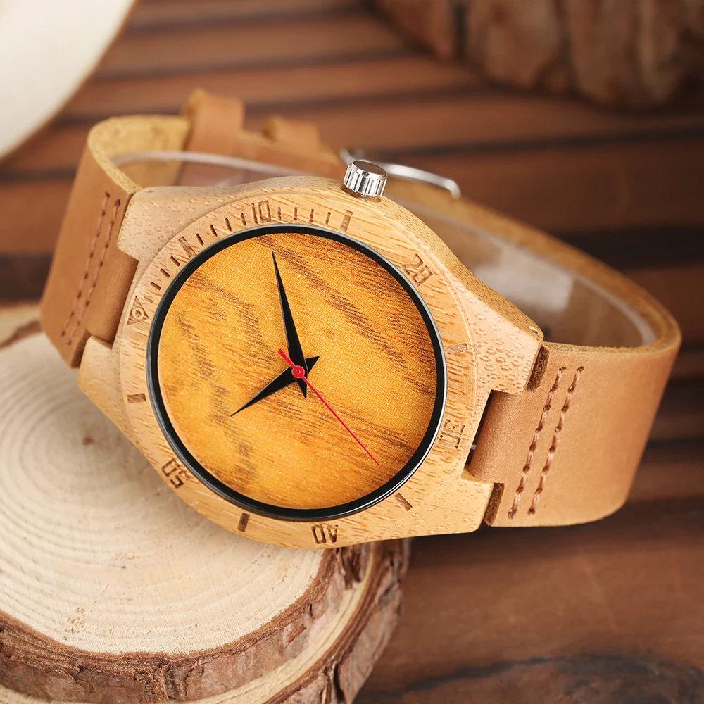 Повседневные мужские часы из натурального бамбукового дерева минималистичные