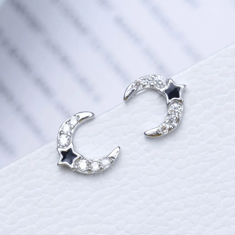 

Seanlov Trending Stud Earrings High Quality Black Star Crystal Moon Earrings Fashion For Women Wedding Jewelry Birthday Gift