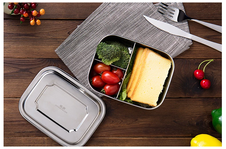 304 топ из нержавеющей стали Bento Ланч-бокс контейнеры для еды с 3 отделениями квадратный портативный контейнер для пикника 1800 мл/1000 мл