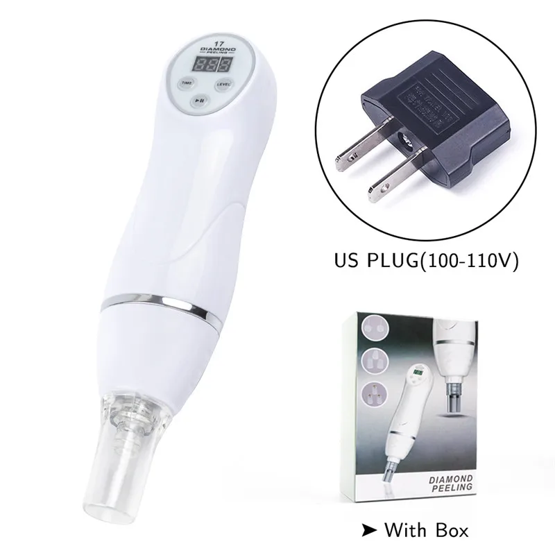 US plug with box 6 наконечников для ухода за лицом, устройство для красоты кожи, Алмазная дермабразия, удаление черных точек, уход за кожей, массажная микродермабразия - Цвет: US plug with box
