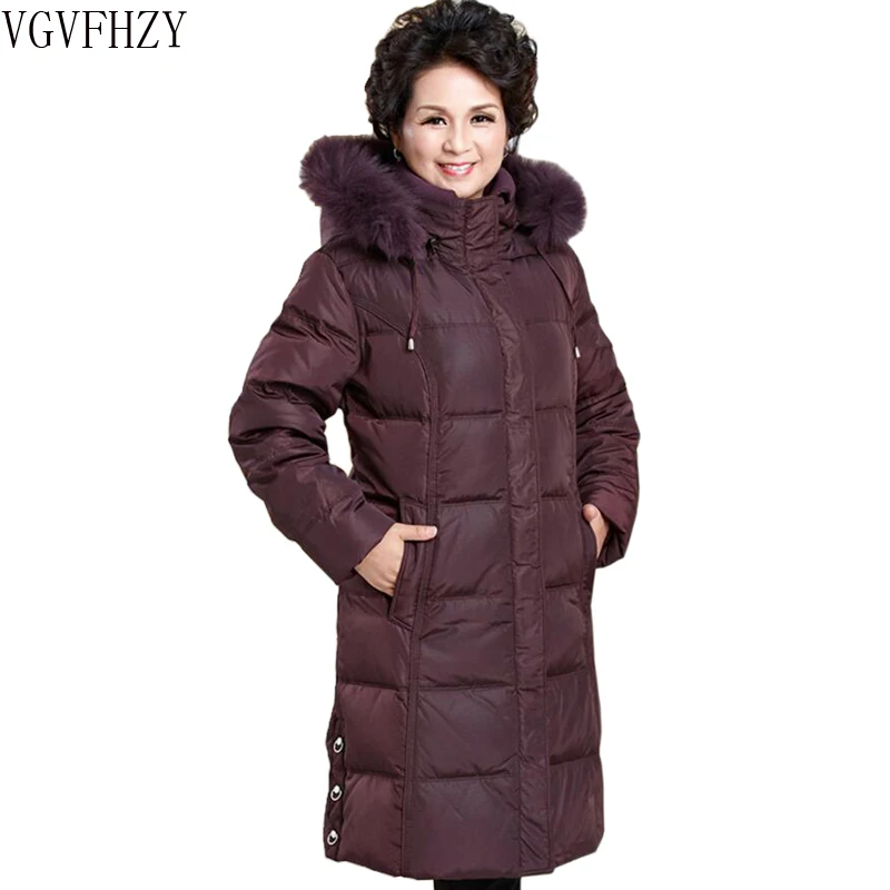 Длинная куртка-пуховик большого размера для мам среднего возраста 2018 г. зимние