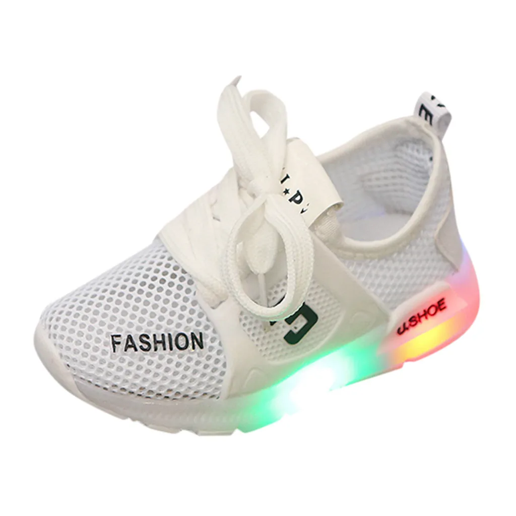 Белый Toddler Kids Baby girls shoes Mesh Breathable LED Luminous Sport Shoes Sneakers shoes with light zapatos deportivos niña#XB30 - Цвет: Белый