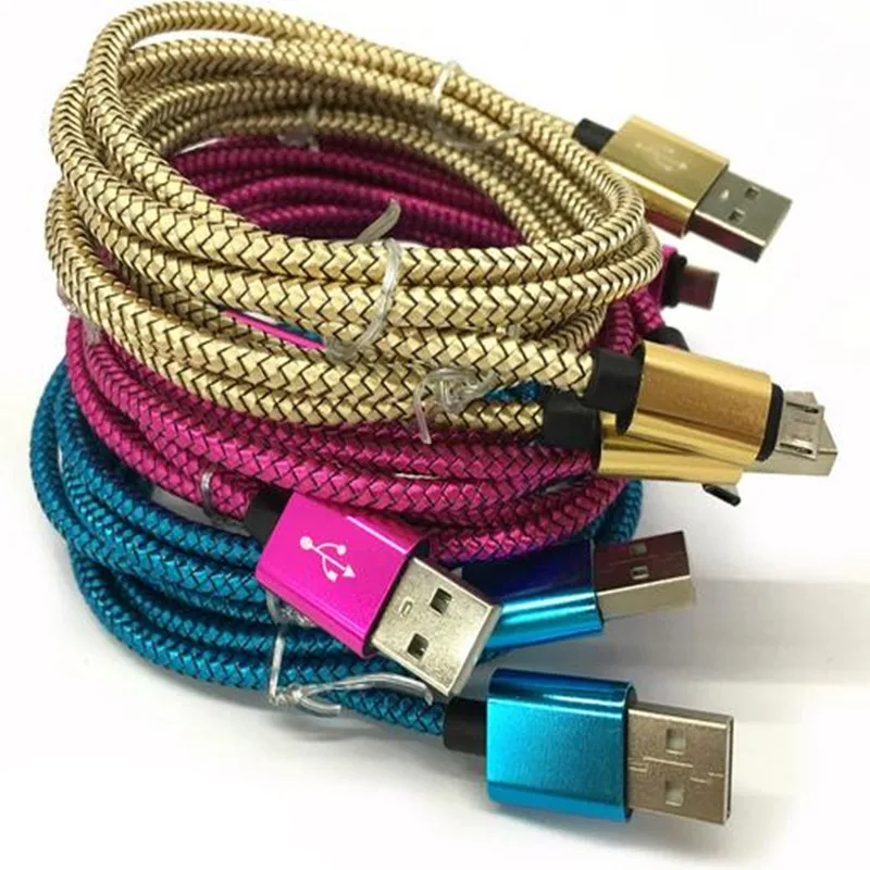 

1m 2m 3M 2A Fast Charger Aluminium Alloy Micro V8 5pin braided usb data charger for samsung s7 s6