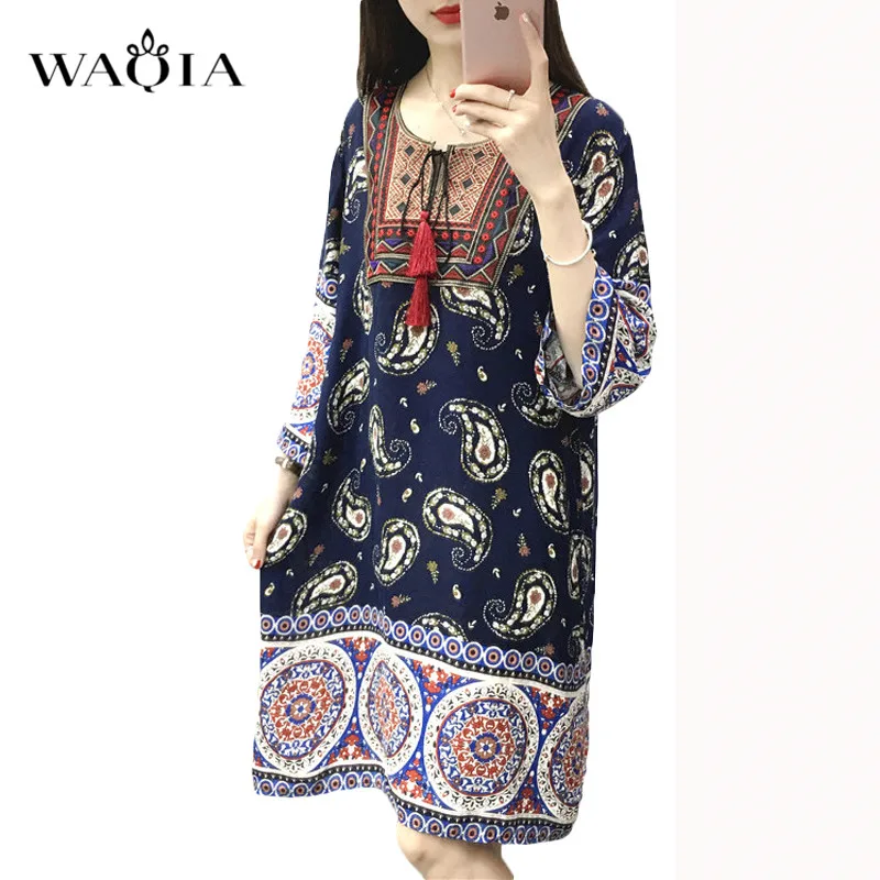 WAQIA 2019 женское летнее платье до колена с цветочным принтом три четверти