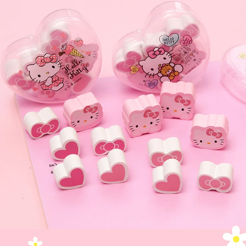 6 шт./упаковка, ластик с рисунком кота hello kitty, сердечка, бант, милый детский карандаш для коррекции письма, резиновые ластики, подарок каваи