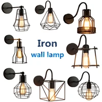 creative iron cage e27 wall lamp retro industrial wind aisle wall light for bedside corridor balcony cafe restaurant bar decor