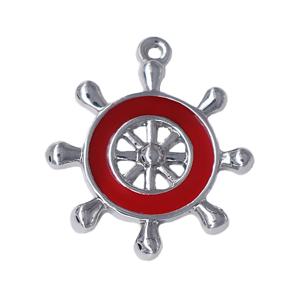 Metal Alloy Sea Voyage Nautical Rudder Charm Red Enamel Anchor Lucky Pendant Jewelry For DIY | Украшения и аксессуары
