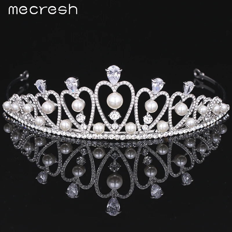 Mecresh великолепный фианит свадебная тиара Корона Серебряный Цвет Кристалл