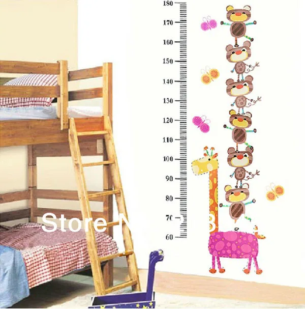 [Fundecoration] Наклейка на стену животные акробатики детская Таблица роста измерение