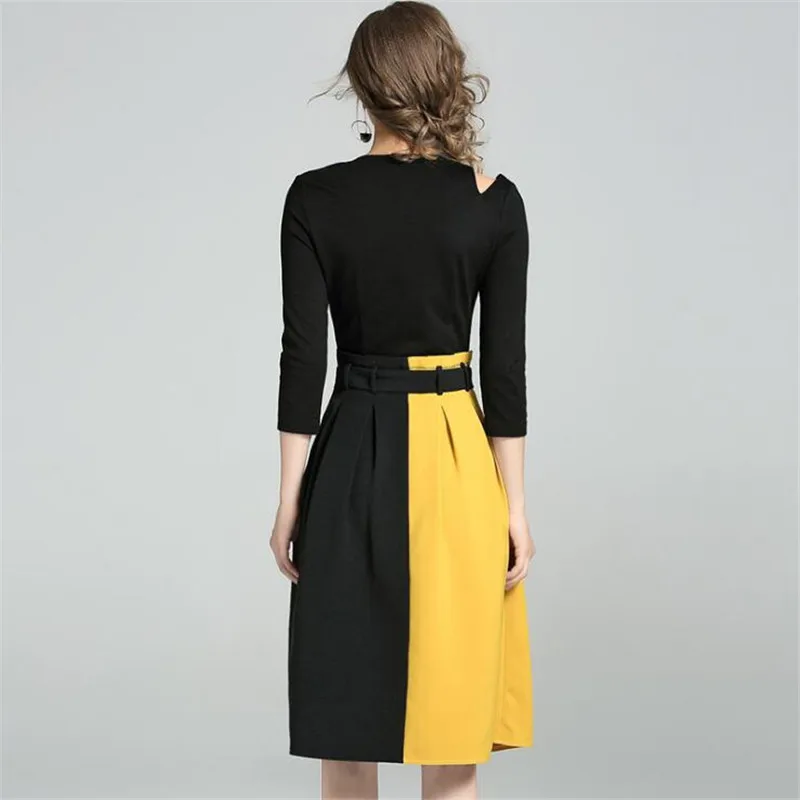 Модное платье контрастного цвета ТРАПЕЦИЕВИДНОЕ офисное женское Осеннее