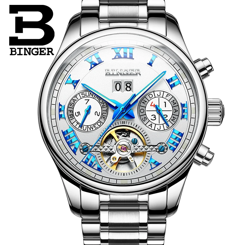 

Luxury Brand Switzerland Men Roman Business Watches Self-winding Tourbillon Watch Real Full Steel Mechanical Wristwatch Calendar
