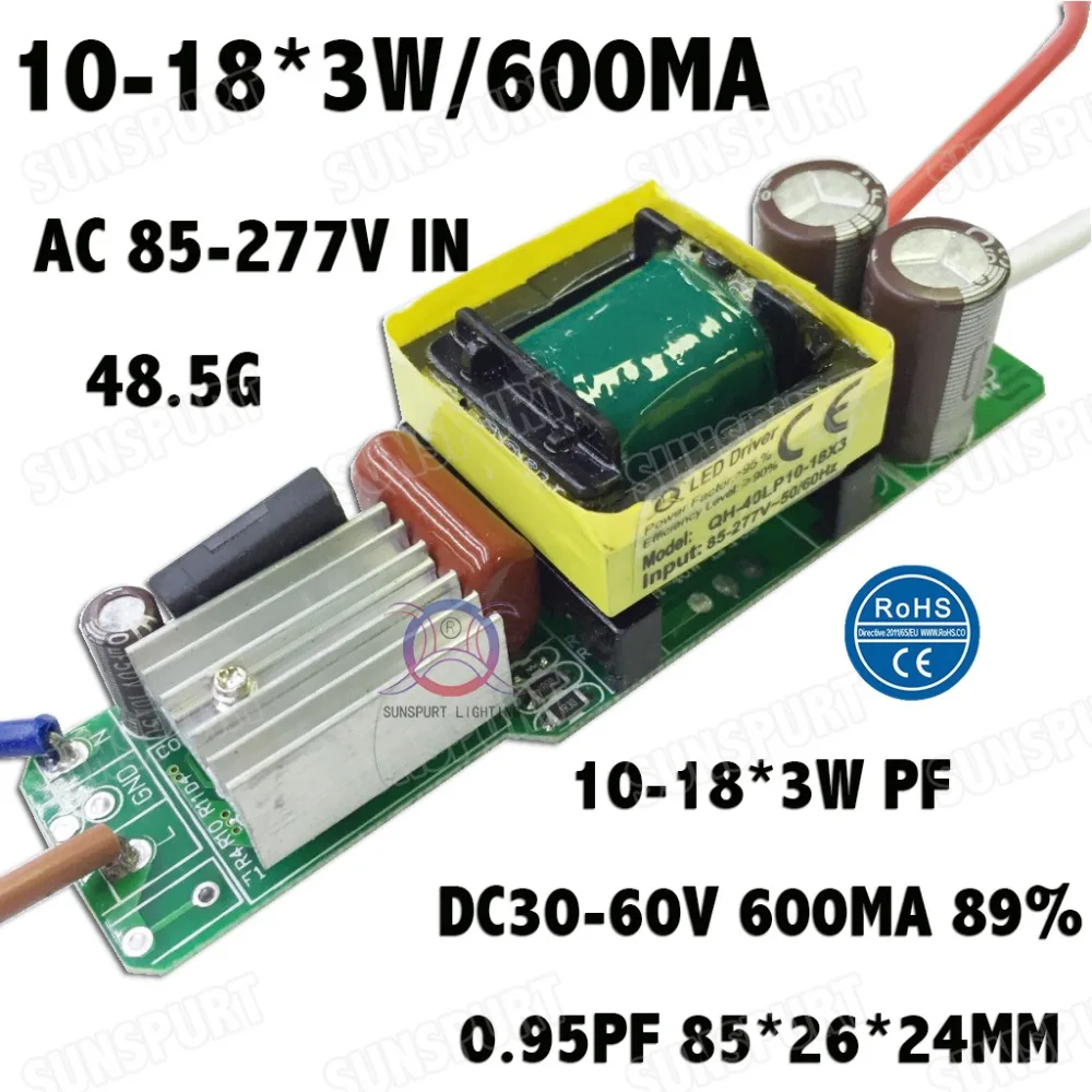 3 штуки изоляция 36 Вт AC85-277V светодиодный драйвер 10-18x3W 600mA DC30-60V Светодиодный источник питания постоянный ток Светодиодный лампа