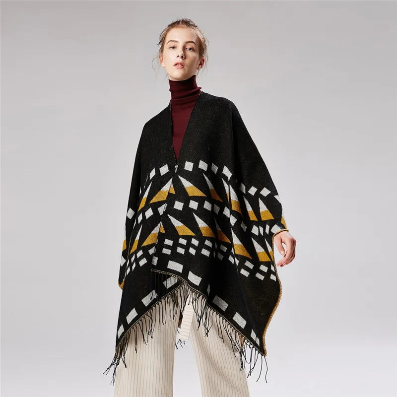 Женское пончо POBING зимний кашемировый шарф геометрические треугольные шарфы