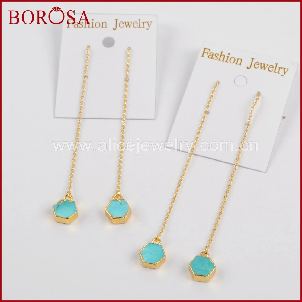 BOROSA шестиугольник Druzy 100% натуральный синий камень золото Цвет нити серьги для Для
