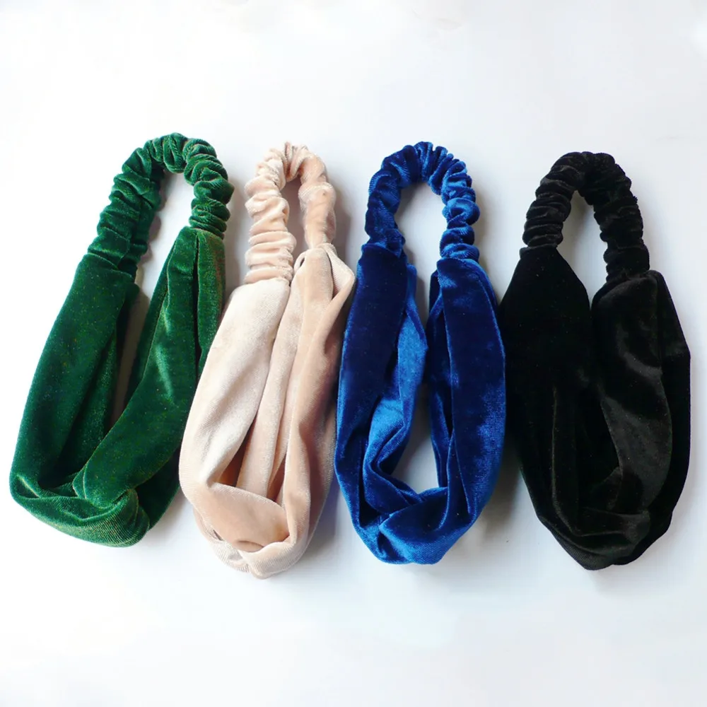 Модная бархатная перекрещивающаяся резинка для волос тюрбан эластичная широкая