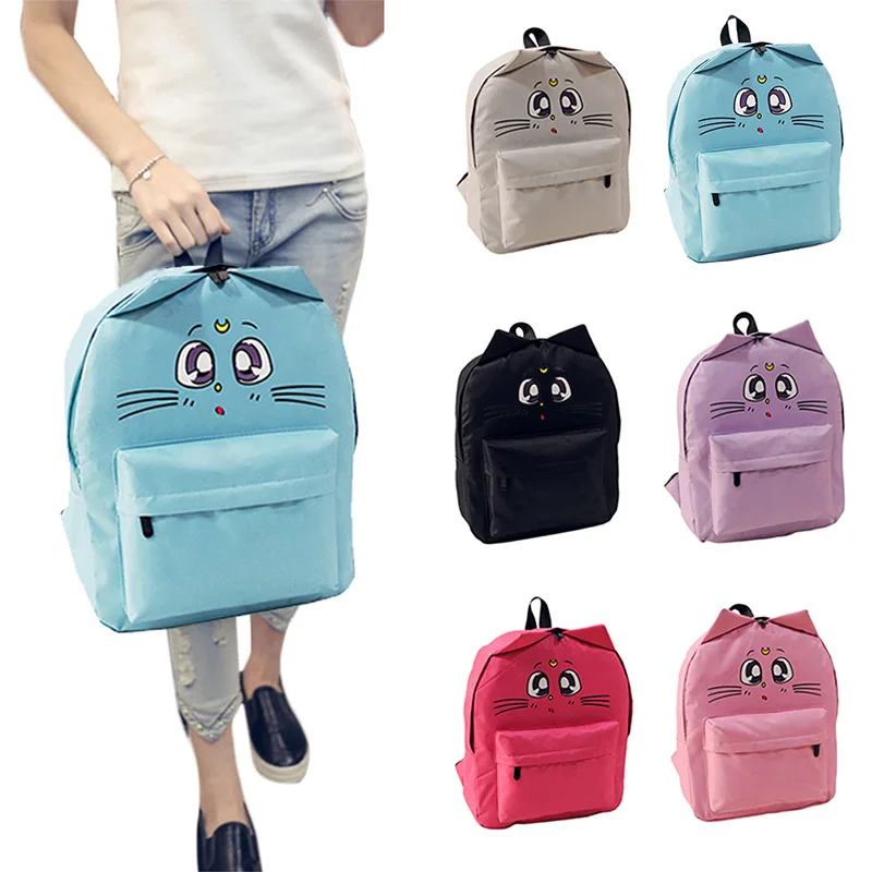 Женские парусиновые рюкзаки с принтом кошачьих глаз школьные сумки для девочек