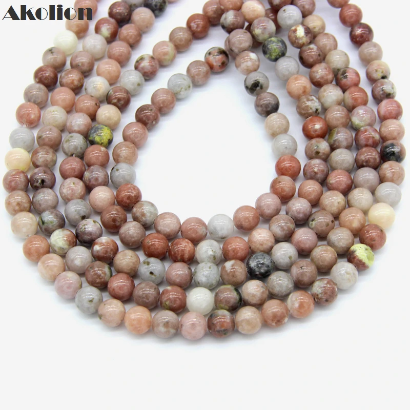 Akolion Lepidolite круглые бусины натуральный розовый камень Mala для изготовления