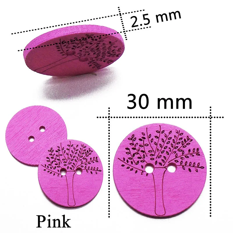 Pink ZIEENE 5 шт. 10 шт. 25 шт. 50 шт. Смешанные 7 цветов окрашенные лазерные деревья мудрости деревянные пуговицы 30 мм шитье скрапбукинг для детей ручной работы - Цвет: Pink