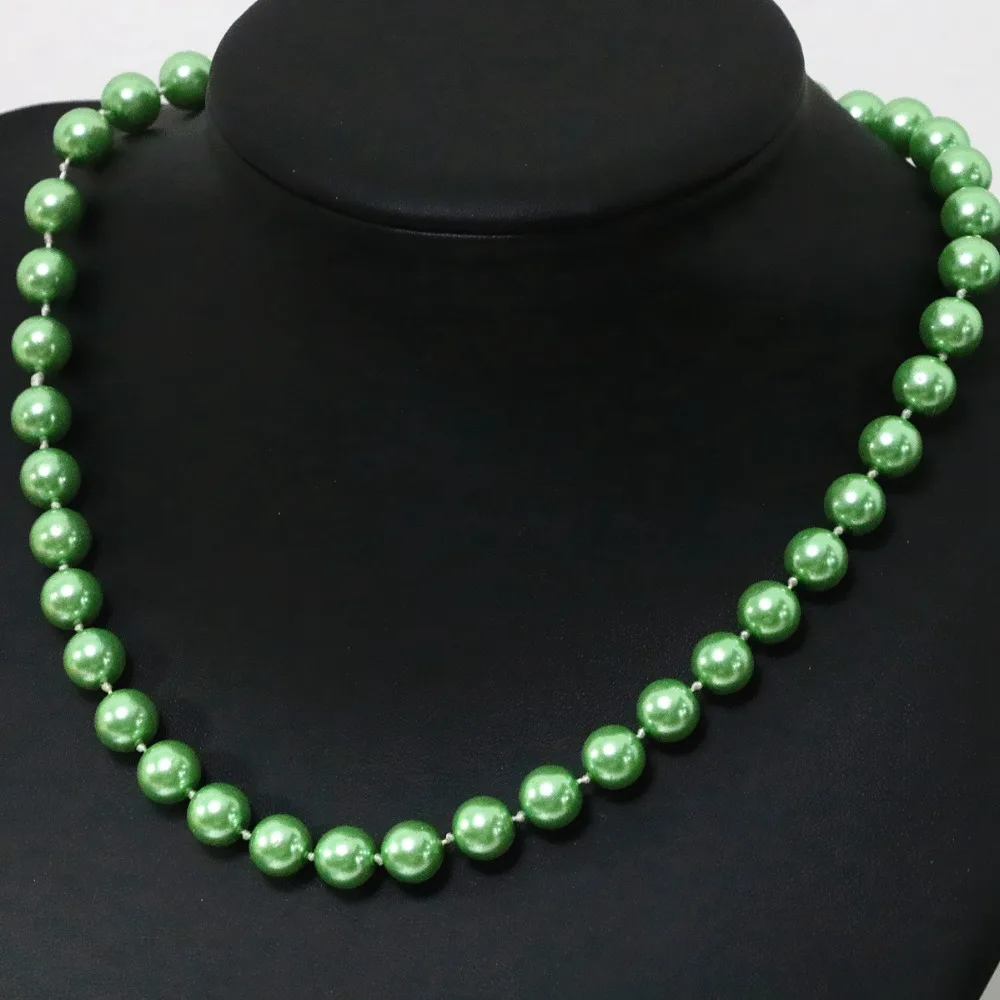 

Elegant green shell simulated-pearl round beads necklace women 8,10,12,14mm factory price hot sale chain jewelry 18inch B1645