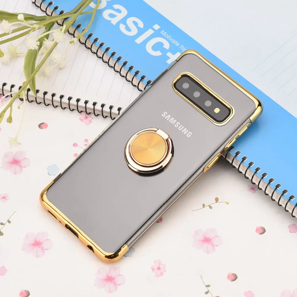 Для samsung Galaxy S8 S9 S10 Plus S10 lite Ультратонкий Прозрачный чехол для телефона автомобильный Магнитный чехол s чехол с держателем-кольцом для пальца Coque