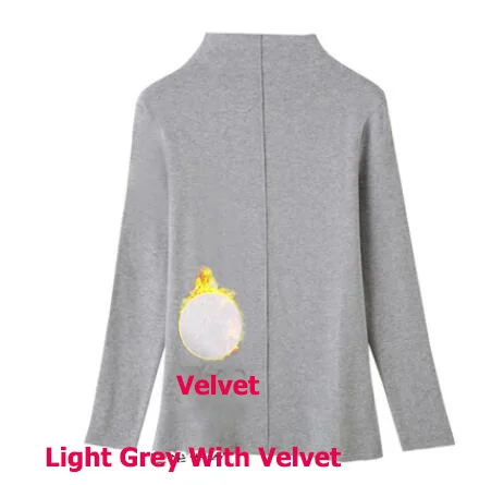 Light Grey With Velv Облегающий свитер с высоким воротом для женщин на осень и зиму, пуловер с длинным рукавом, хлопковые базовые Топы, S-3XL размера плюс, Harajuku, Pull Femme - Цвет: Light Grey With Velv