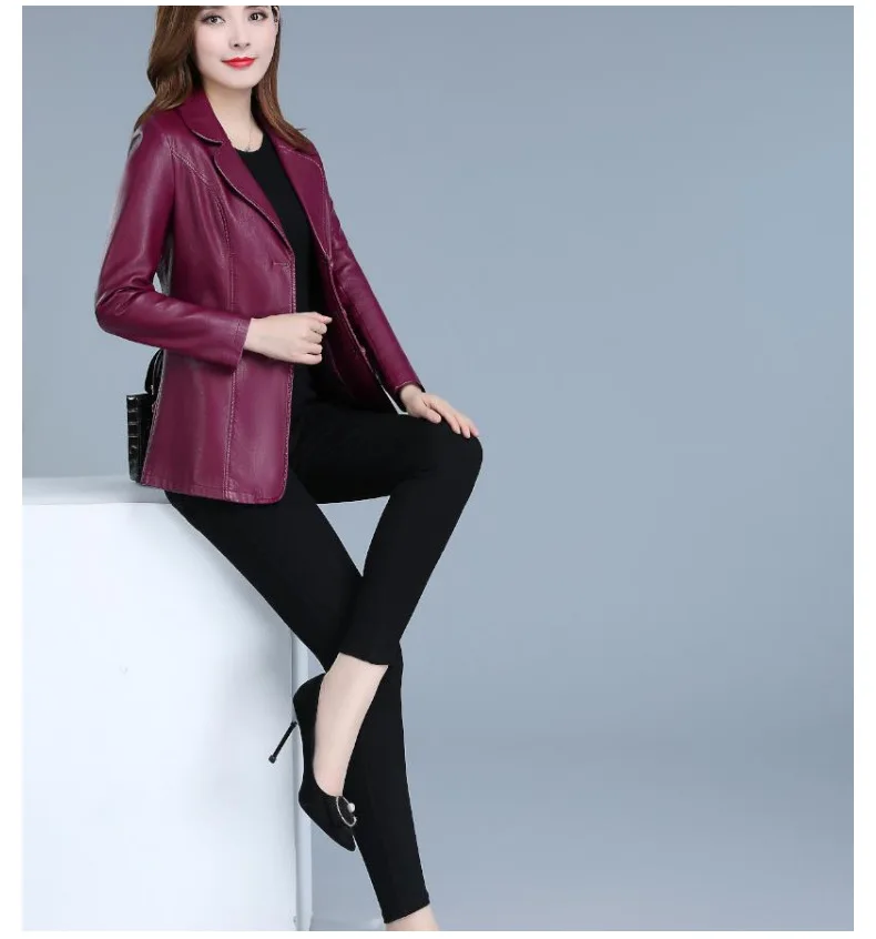 Для женщин s размера плюс Искусственная кожа куртка Для женщин Slim Fit короткая кожаная пиджак черный, красный Демисезонный из искусственной кожи искусственная(-ый) над Размеры 4XL 5XL 6XL