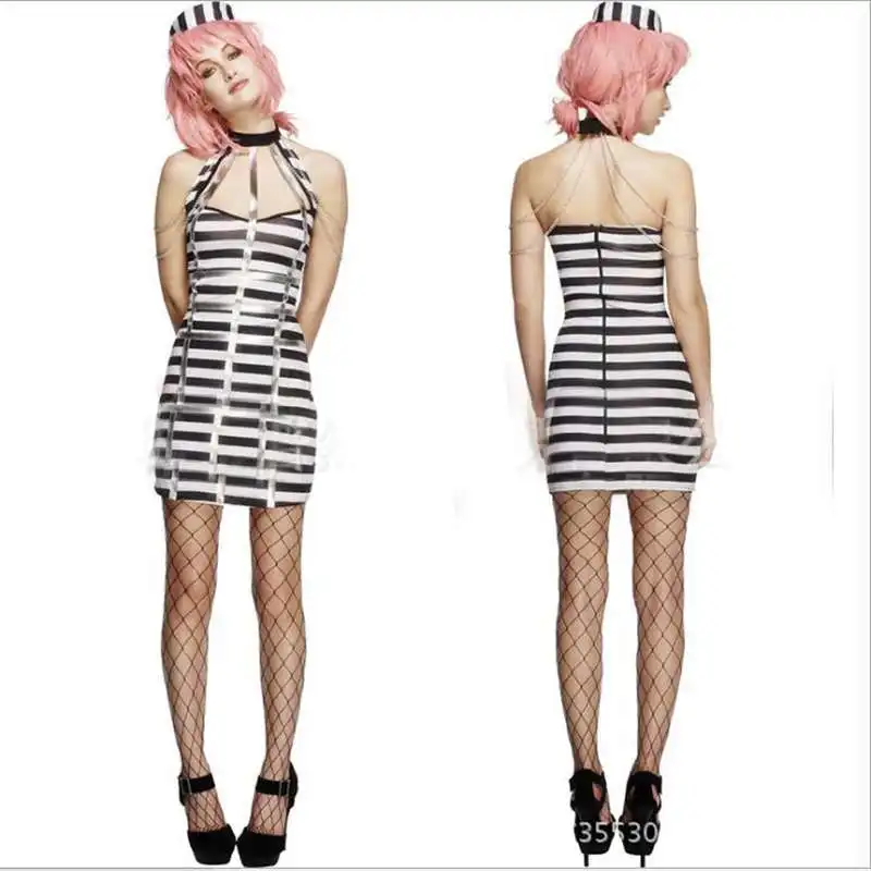 Black And White Stripes Halloween Female Prisoners Game Cos Policewomen Uniform Nightclub Role Playing Costumes | Тематическая