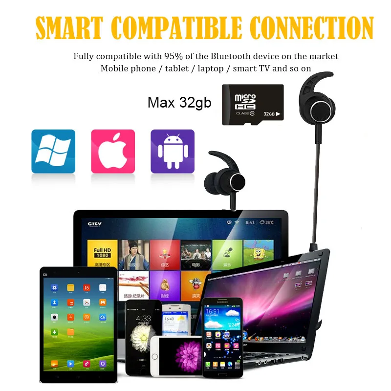 Bluetooth Беспроводные наушники с микрофоном TF sd карты спортивные гарнитура бас