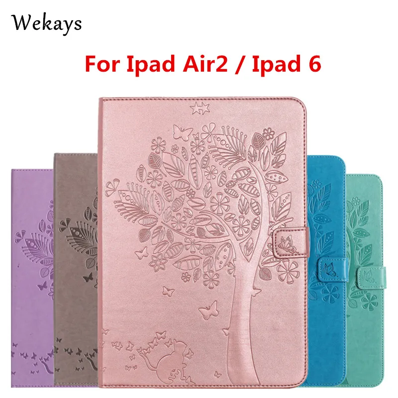 

Wekays For iPad Air 2 Case Luxury Cartoon Cat and Tree Leather Flip Case For Apple iPad Air 2 ipad 6 Stand Full Cover Capa Funda
