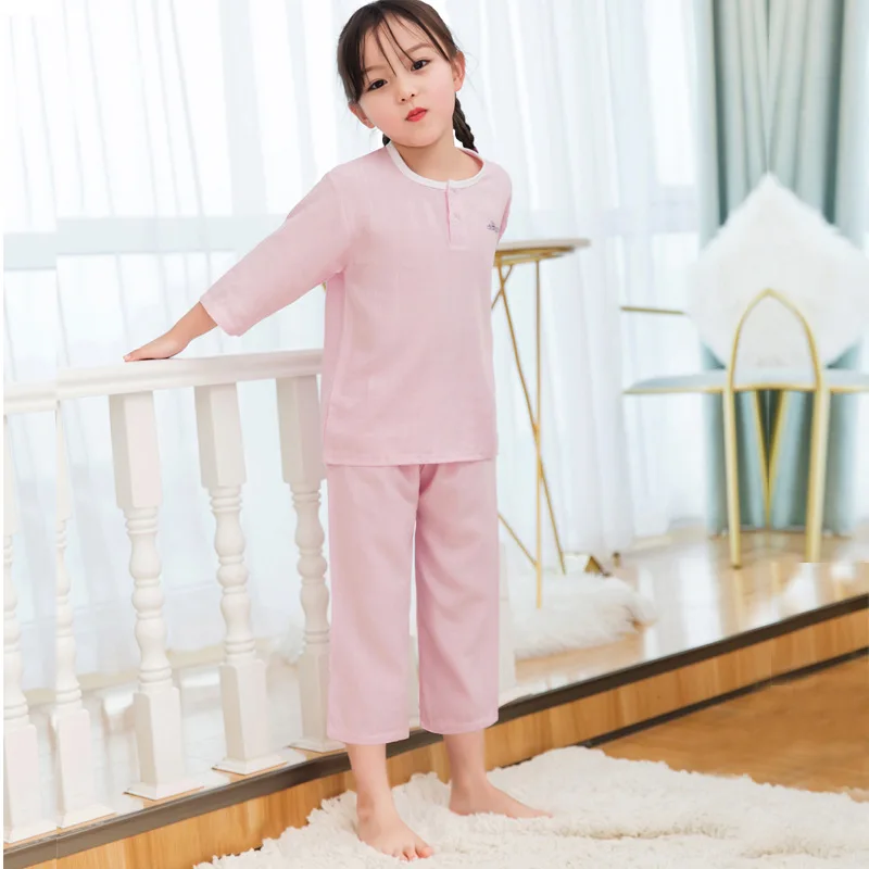 Детский летний хлопковый пижамный комплект От 2 до 12 лет детская повседневная