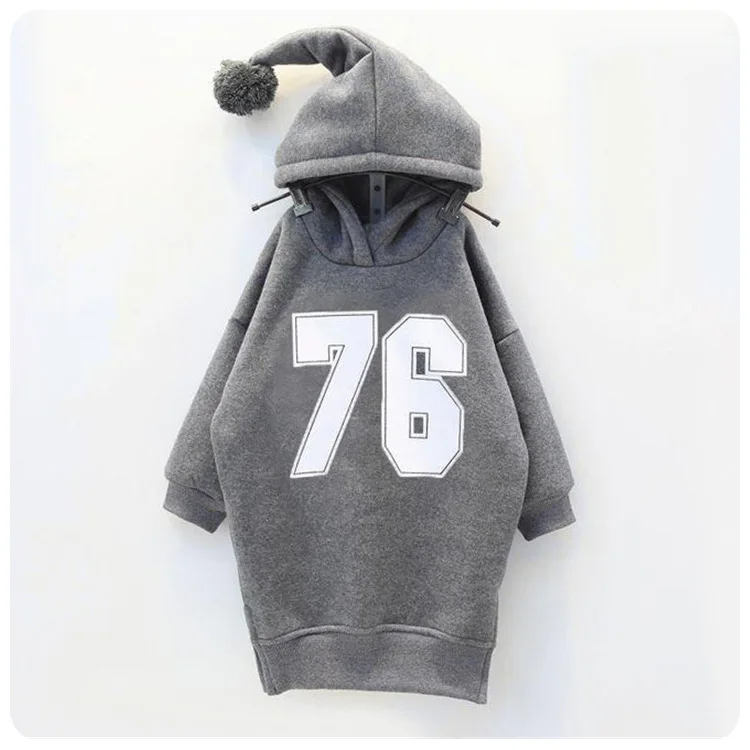 2016 зимнее милое флисовое платье-свитер для девочек повседневное серое платье с