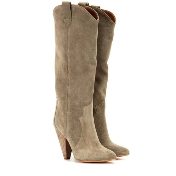 SHOOEGLE Botas Mujer серо-коричневые замшевые сапоги до бедра Повседневное Стиль Для