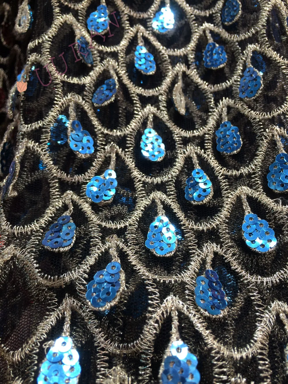 5 yards indian french net lace fabric with sequins embroidered Fabric | Дом и сад