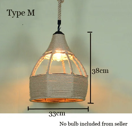 Type M no bulb Лофт подвесной светильник Ретро Промышленность веревка пеньковая одежда Hotpot Ресторан Интернет Бар Кафе светильник столовая с декоративной отделкой люстра - Цвет корпуса: Type M no bulb