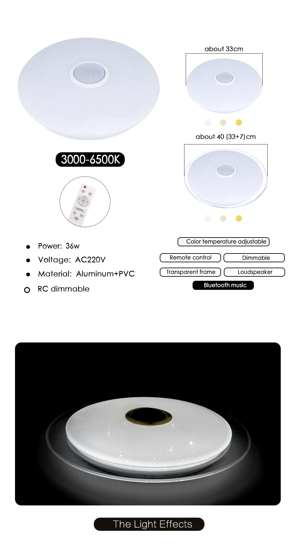 Светодиодный музыкальный потолочный светильник RGB Bluetooth, динамик, лампа для дома, вечерние, спальни, 220 В, 36 Вт, 40 Вт, пульт дистанционного управления с регулируемой яркостью, приложение, умный красочный светильник ing
