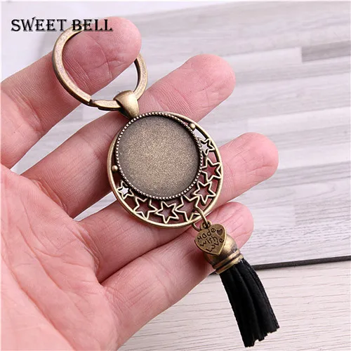 black Сладкий Белл 5 шт. 9 цветов металлические кисточки брелоки цепи филигрань звезда Fit Круглый 25 мм кабошон подвеска с логотипом Diy ювелирных D6455 - Цвет: black