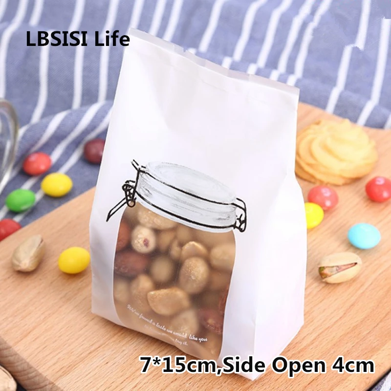 

LBSISI Life 50pcs White Bottle Cookie Bags Letter Flat Self Stand Food Biscuit DIY Baking Packing Plastic Machine Seal Bag