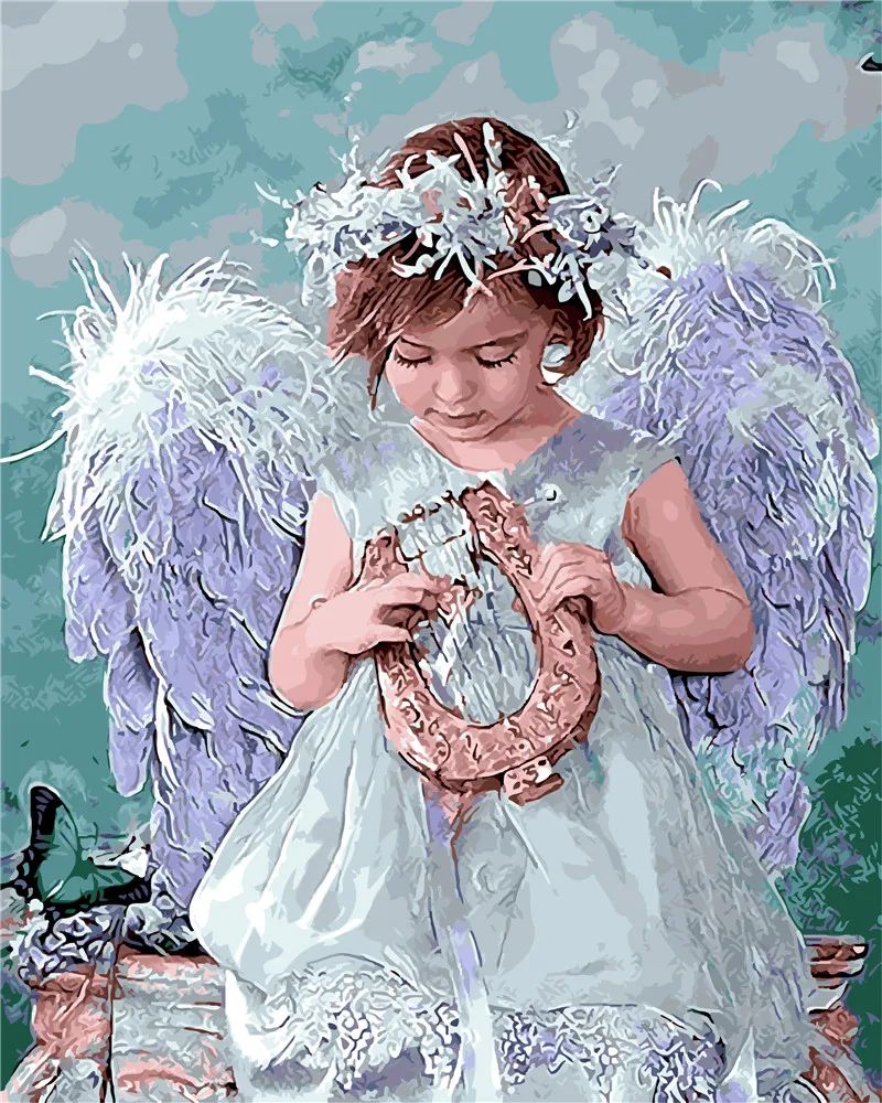 Детский Ангел Поцелуй живопись по номерам маленькие дети Краска на холсте