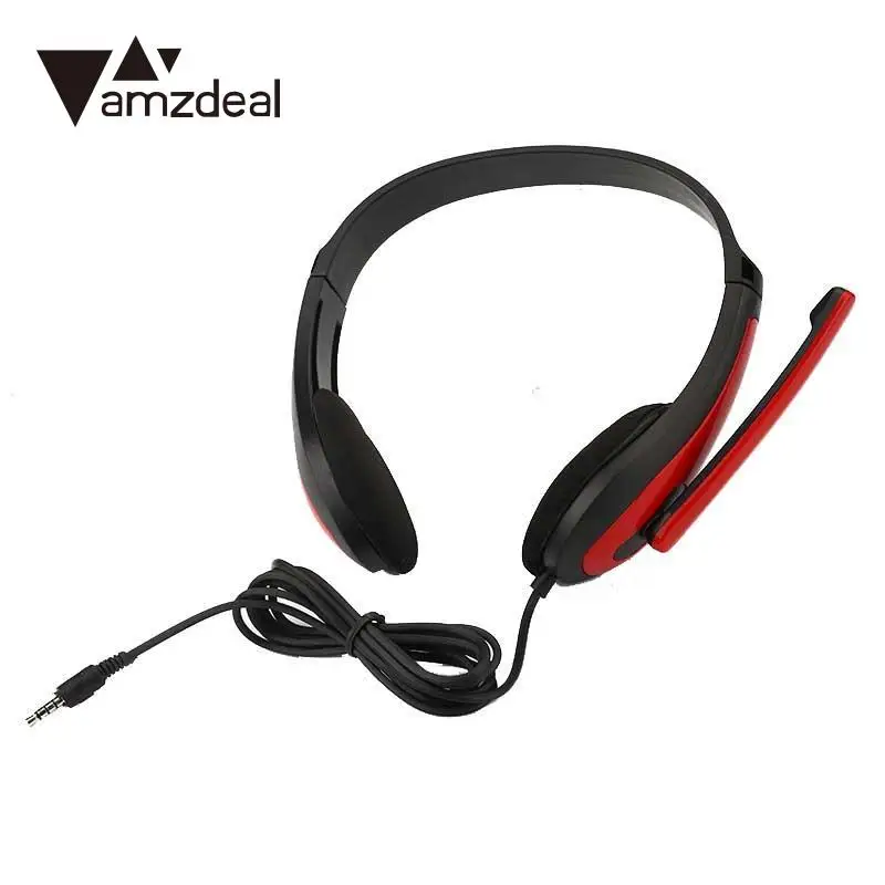 Amzdeal 3,5 мм AUX проводная гарнитура, наушники, стерео, бас, повязка на голову, Накладные наушники с микрофоном для ПК, мобильного телефона, красный