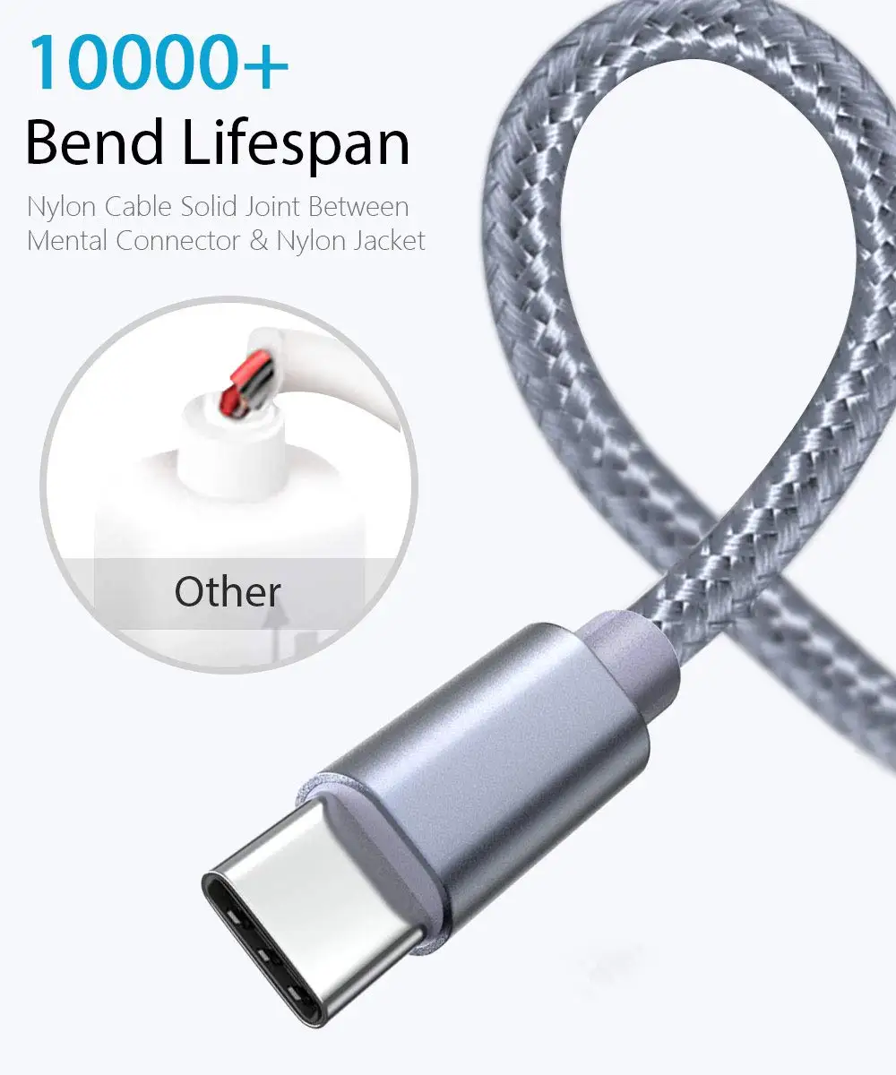 Кабель зарядного устройства USB Type C с нейлоновой оплеткой для быстрой зарядки и