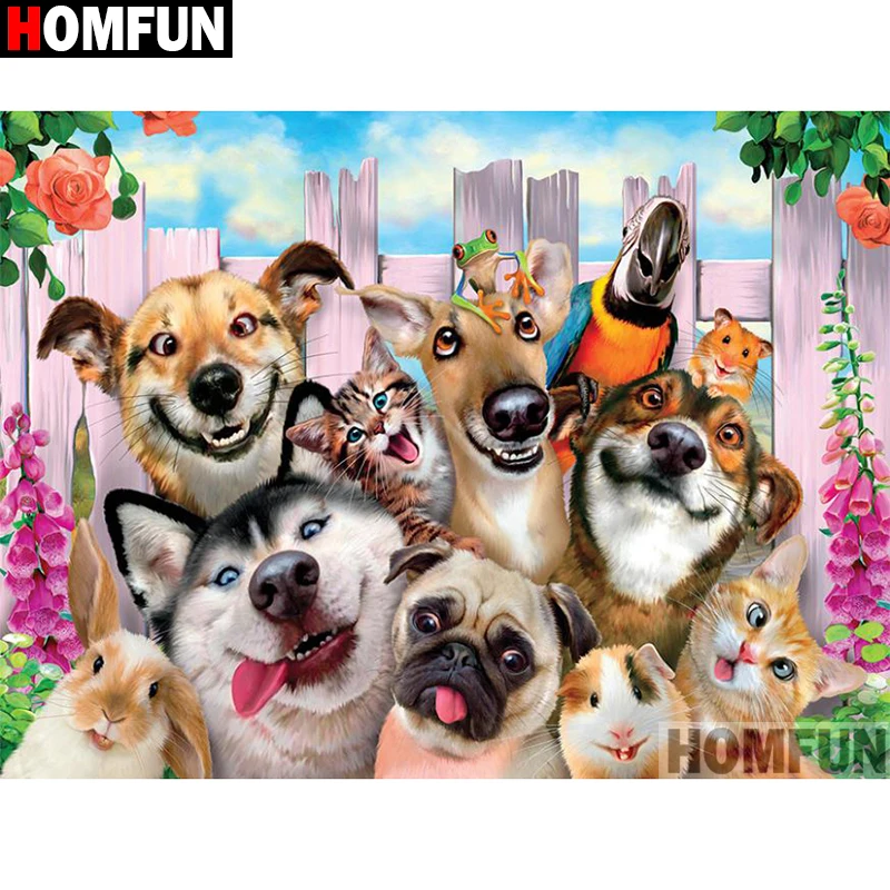 

Алмазная живопись HOMFUN «Кот и собака», картина из квадратных/круглых страз «сделай сам», вышивка крестиком, домашний декор 5D, A00688