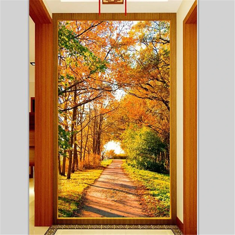3d обои на заказ фотообои красивый кленовый лес дорога 3D крыльца прохода коридора