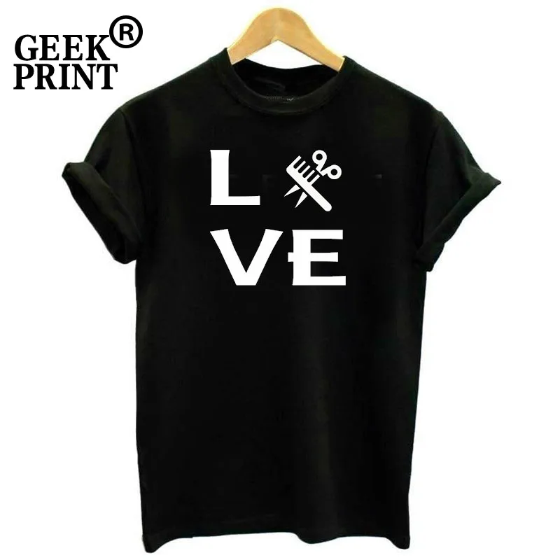 Black Tee Женские топы Love Hairstylist Подарочная футболка с коротким рукавом для стилистов и парикмахеров, футболки для волос, женские футболки, подарки для девочек - Цвет: Black Tee