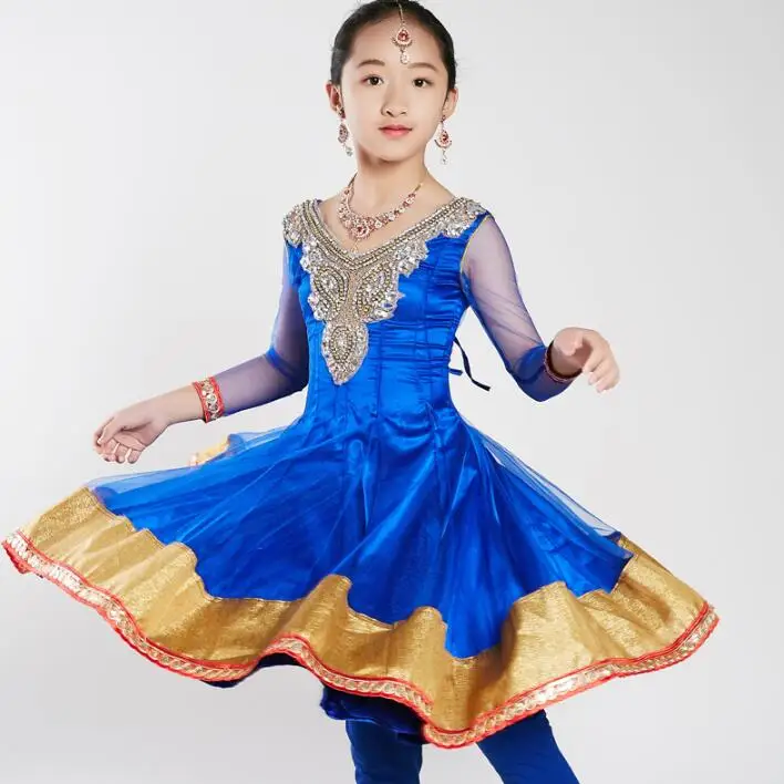 Sarees India Traditional Children Costume Ethnic Style Girl Performance Dance Suits dress+pants+scarf