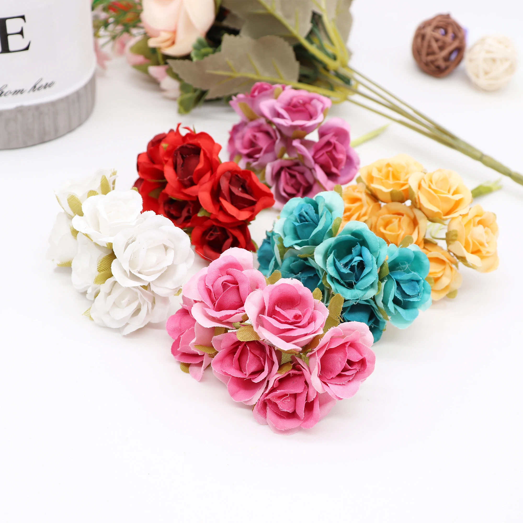 Искусственные цветы красной розы для украшения дома 6 шт. аксессуары