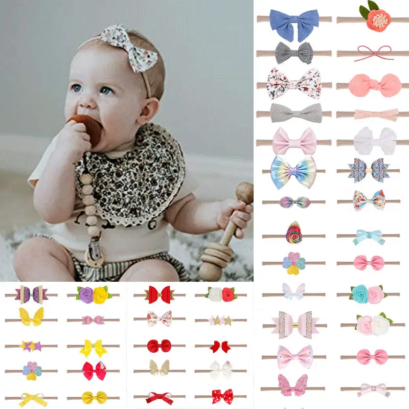 10pcs Cute Baby Headband Princess Girls Toddler Small Sequin Flower Bow Nylon Ribbon Elastic Hair Band | Детская одежда и обувь