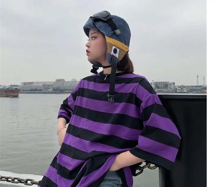 YouGeMan весна лето Модная женская футболка Корейская Ulzzang Harajuku винтажная полосатая футболка с коротким рукавом женская футболка Топы