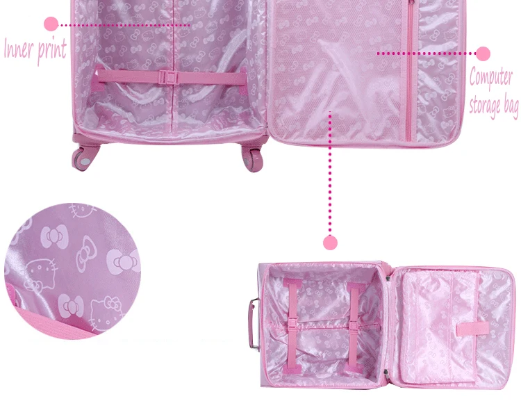 Новинка, милая косметичка hello kitty, 16 дюймов, 20, 24 дюйма, для девушек, студентов, милая Дорожная сумка на колесиках, чемодан, mala, женская сумка на колесиках