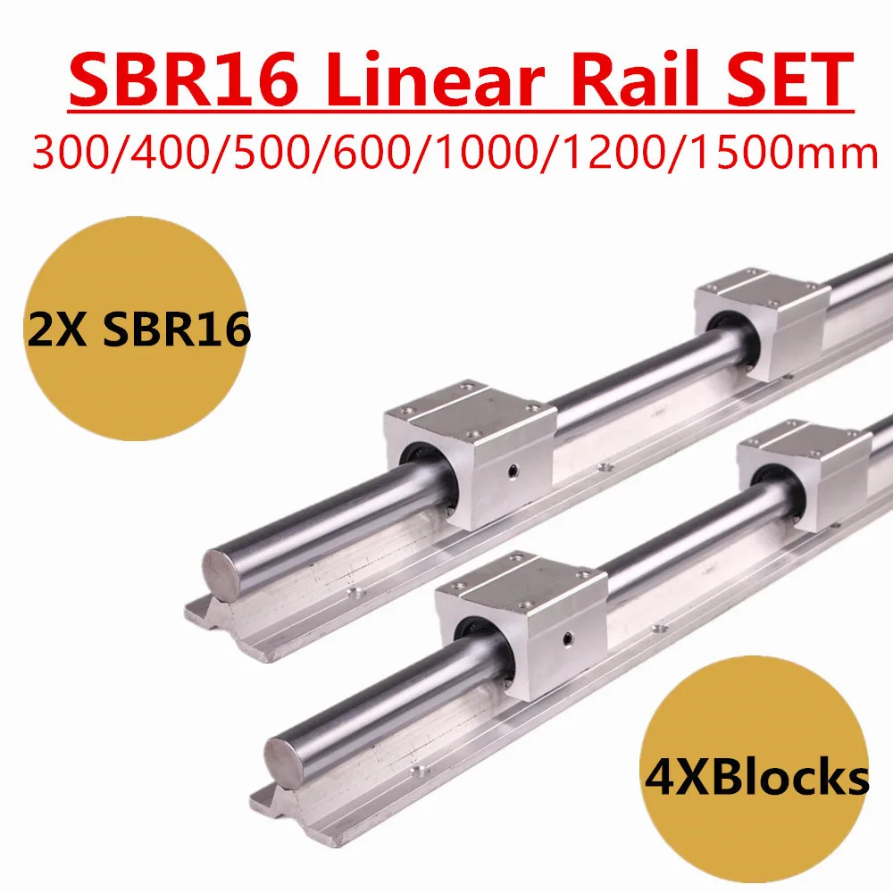 

Линейная направляющая SBR16 16 мм, 2 шт., 300 400 500 600 1000 1200 1500 мм, полная поддержка скольжения + 4 блока линейных подшипников SBR16UU